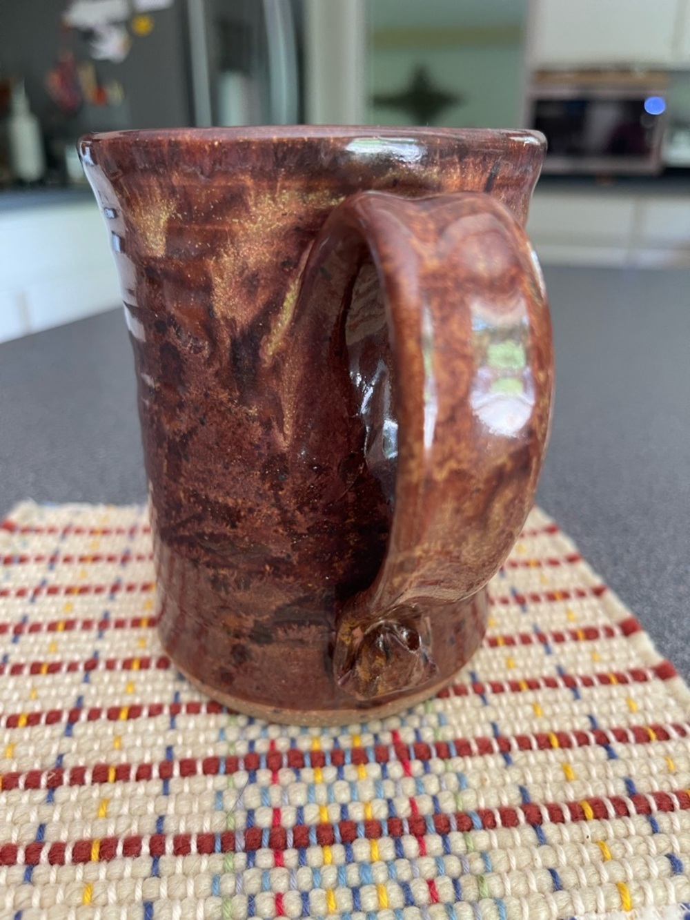 Handcrafted Brown Ceramic 12 ounce Mug with Iridescent Green Accents - Picture 3 of 4